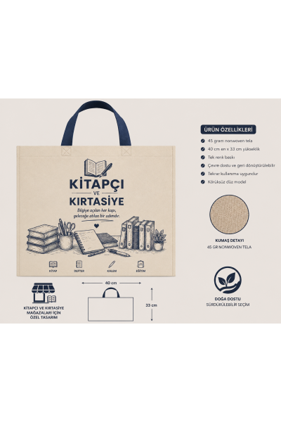 Kitapçı Kırtasiye için Bez Çanta 40x33 cm 7 cm Körüklü  2500 Adet