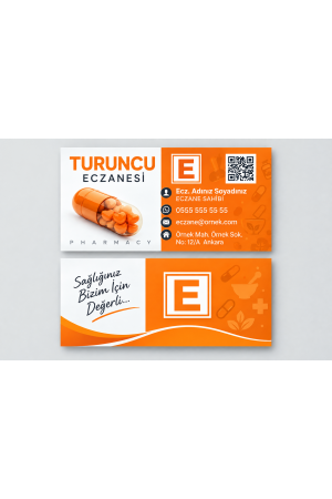 Eczane Kartviziti 1000 Adet | Ön Arka Turuncu Baskı ve Kişiye Özel Tasarım