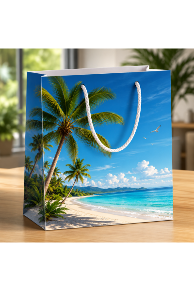 Karton Çanta 38x23x9 cm 500 Adet Palmiye Desen