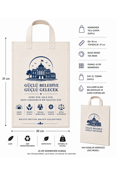 Belediyeler ve Kamu Kurumları için Bez Çanta 30x37 cm Saplı  3300 Adet