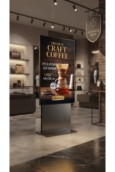 P2.5 Vitrin LED Ekran 64x128 cm Profesyonel İç Mekan Reklam