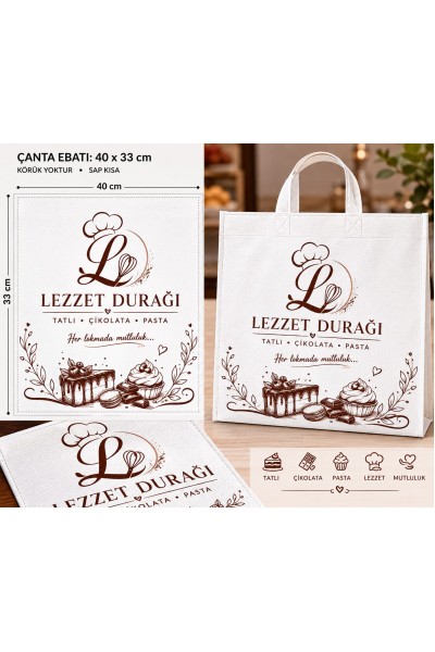 Tatlı Çikolata Pasta Bez Çanta 40x33 cm 7 cm Körüklü  2500 Adet