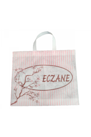 500 Adet Eczane Çantası Pembe Çiçekli Kulplu Körüklü Büyük Bez Çanta 40x34x7 